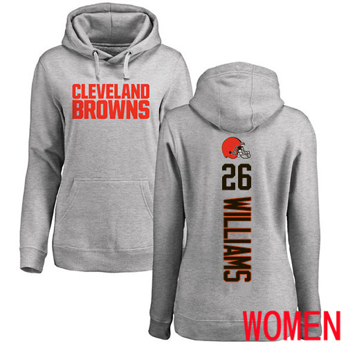 Cleveland Browns Greedy Williams Women Ash Jersey #26 NFL Football Backer Pullover Hoodie Sweatshirt